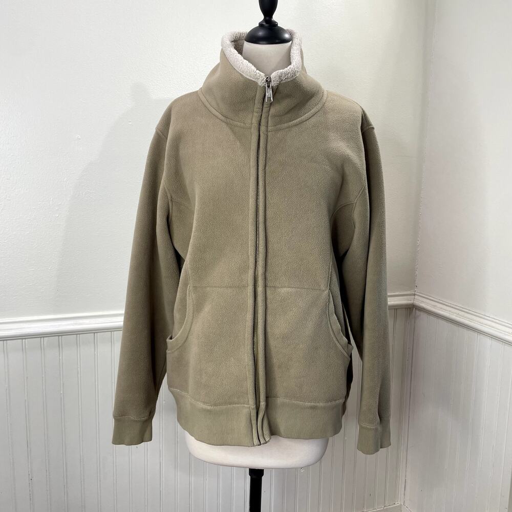 Dickies Size L Fleece Jacket Full Zip Mock Neck Pockets Tan Soft Fall Winter